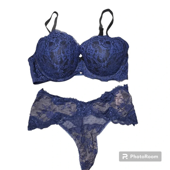 Victoria's Secret Blue Lace Dream Angels Lined Demi Bra Set - Picture 1 of 8